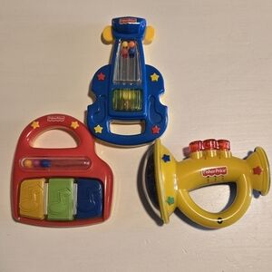 1999 Fisher Price Instruments-Violin-Trumpet-piano Rattle Toys